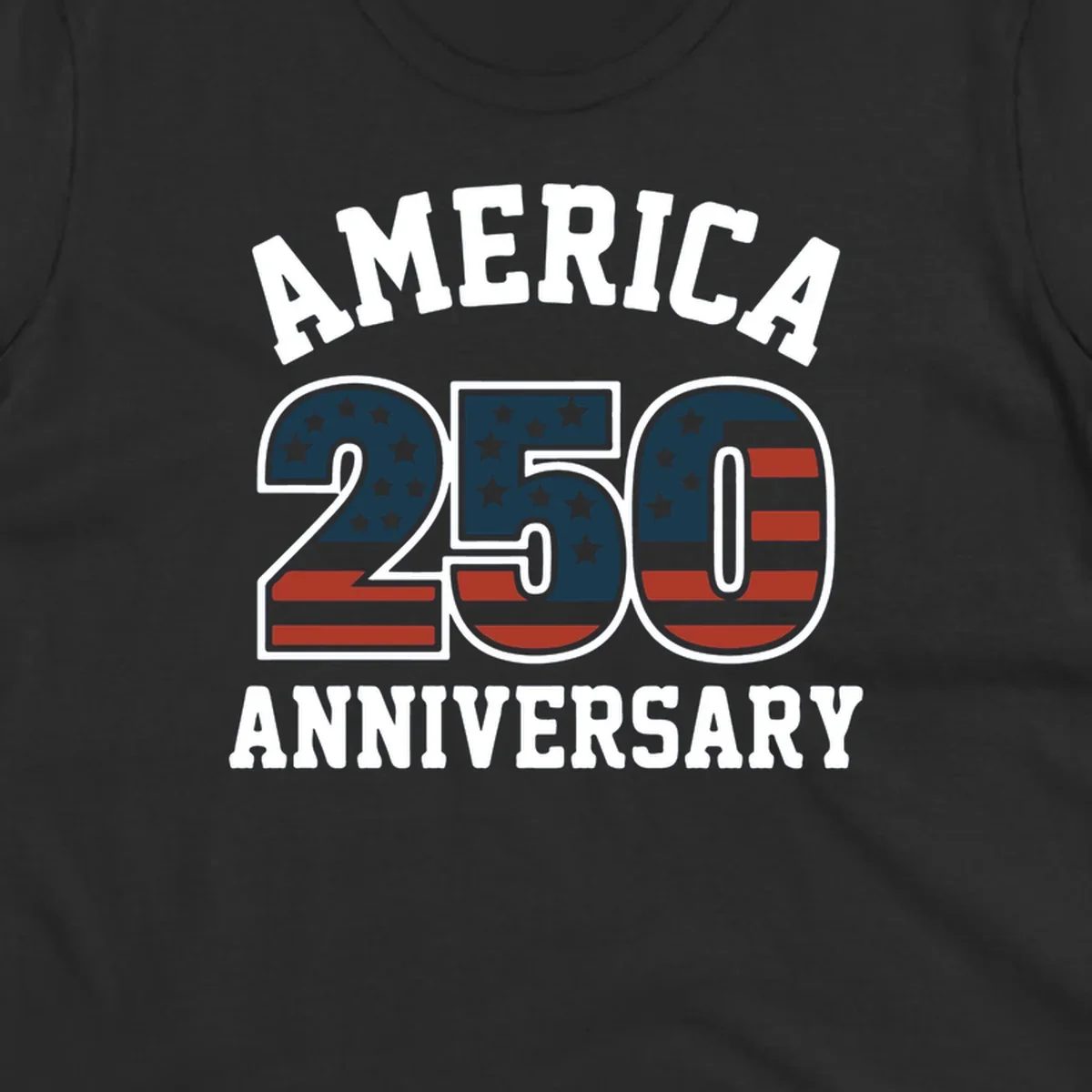 America 250th Anniversary text with American flag pattern numbers.
