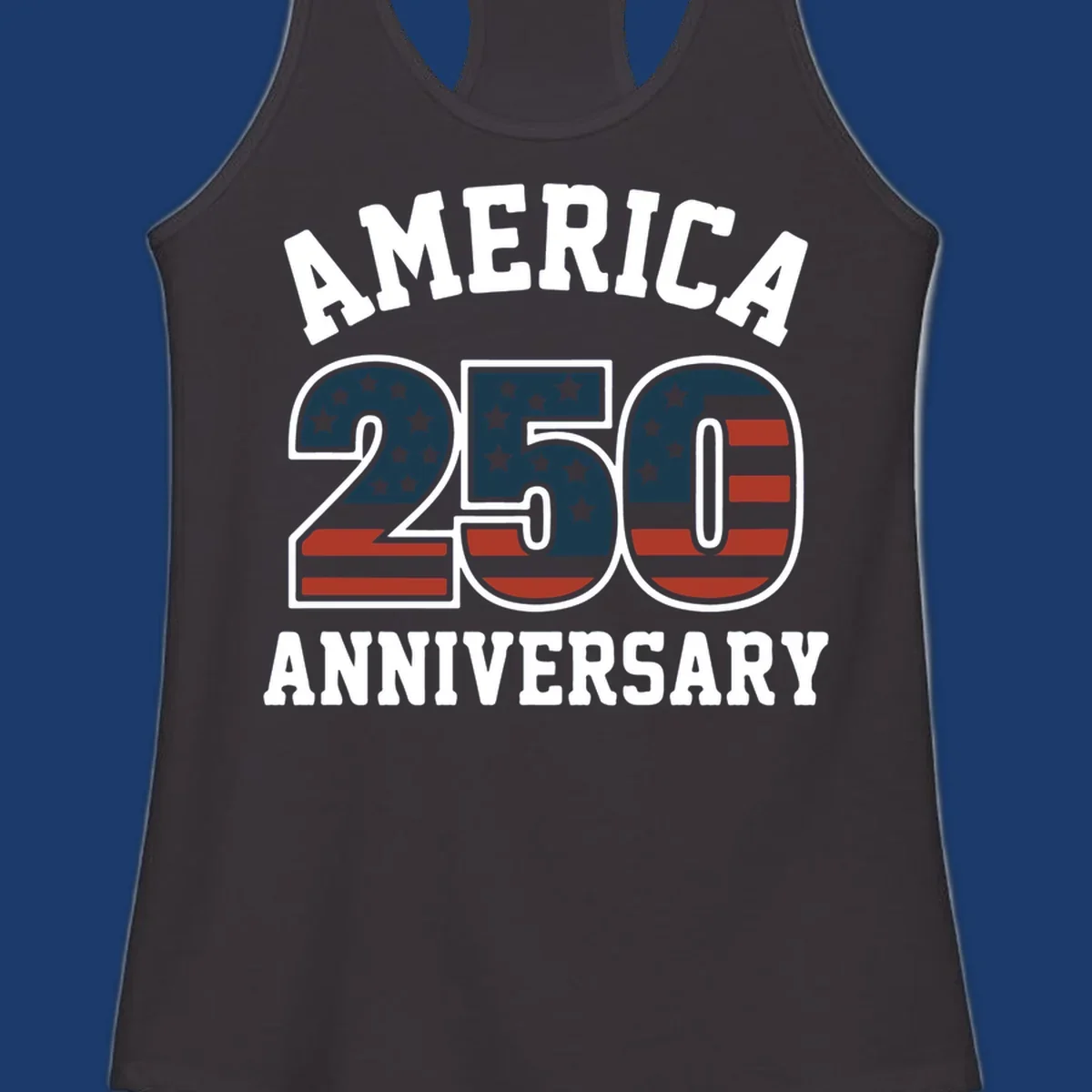 America 250th Anniversary text with American flag pattern numbers.