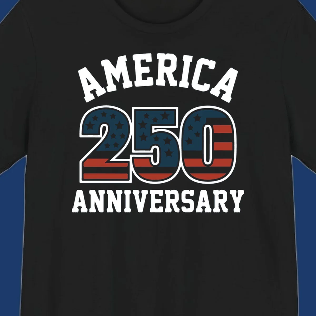 America 250th Anniversary text with American flag pattern numbers.