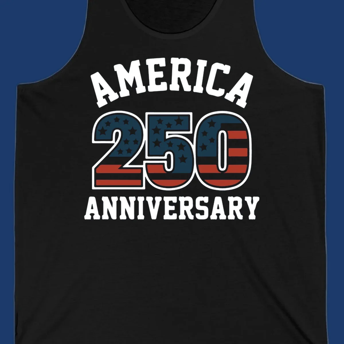 America 250th Anniversary text with American flag pattern numbers.