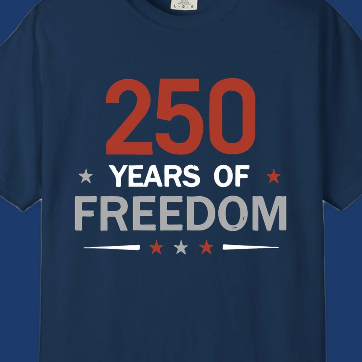 250 years of freedom typography design with stars and lines.