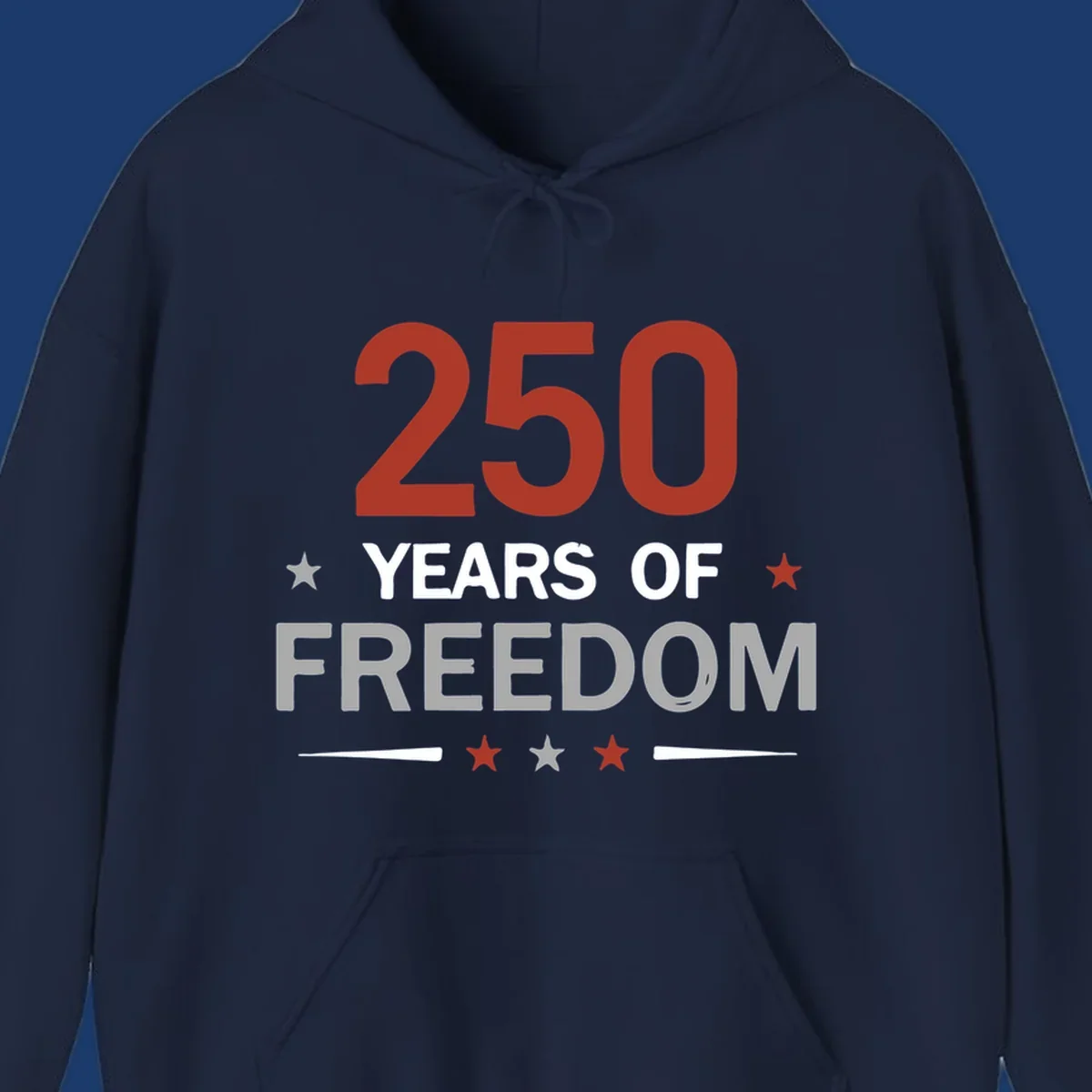 250 years of freedom typography design with stars and lines.