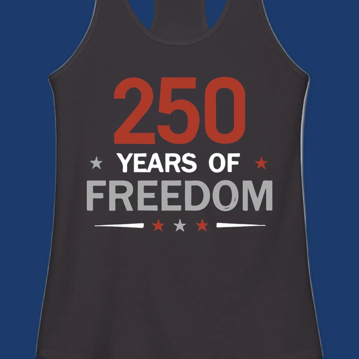 250 years of freedom typography design with stars and lines.