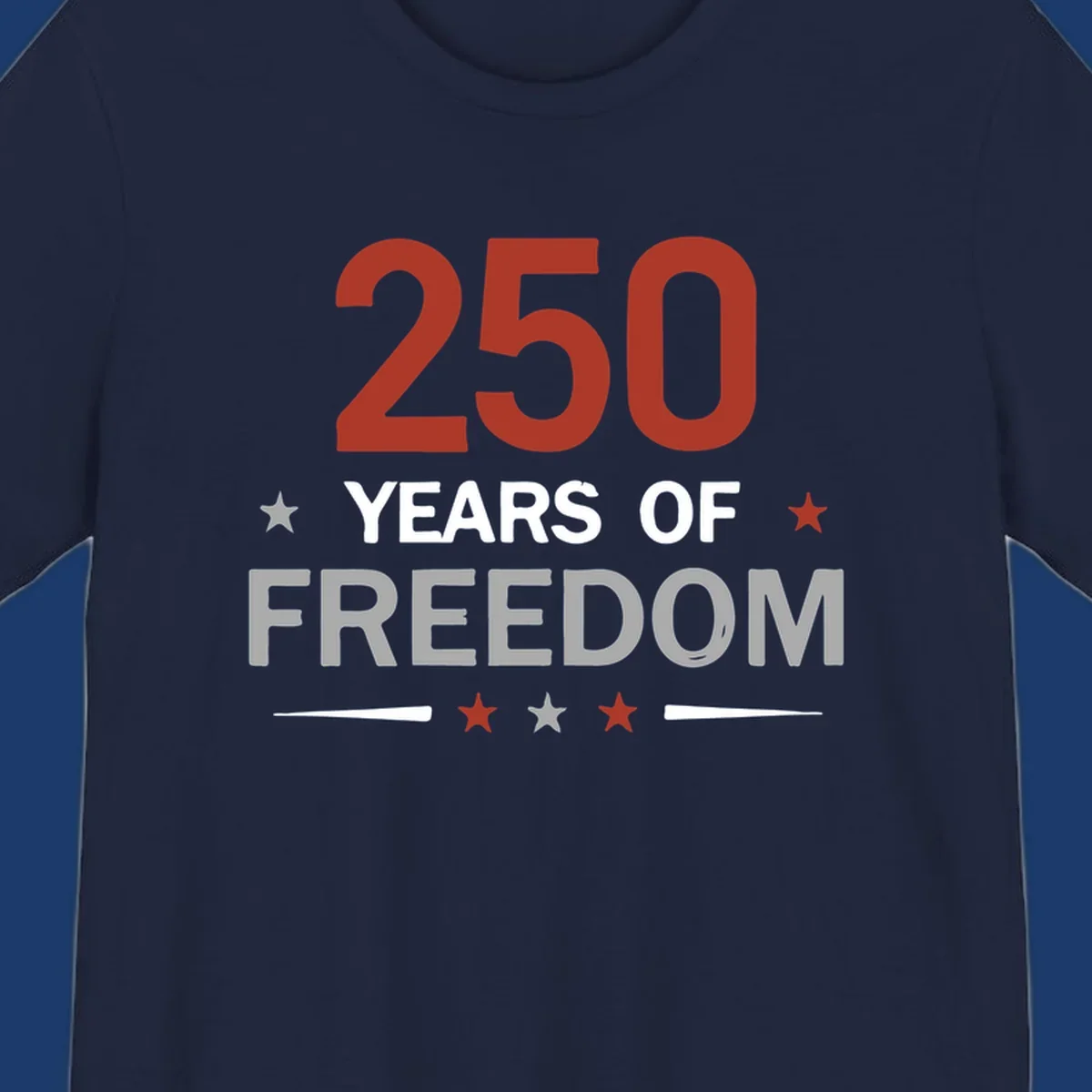 250 years of freedom typography design with stars and lines.