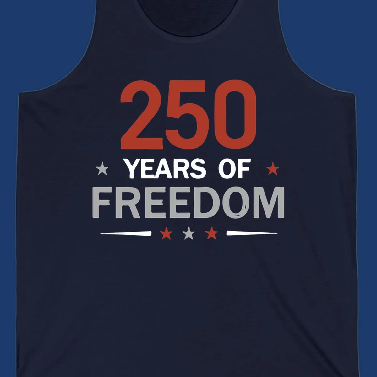 250 years of freedom typography design with stars and lines.