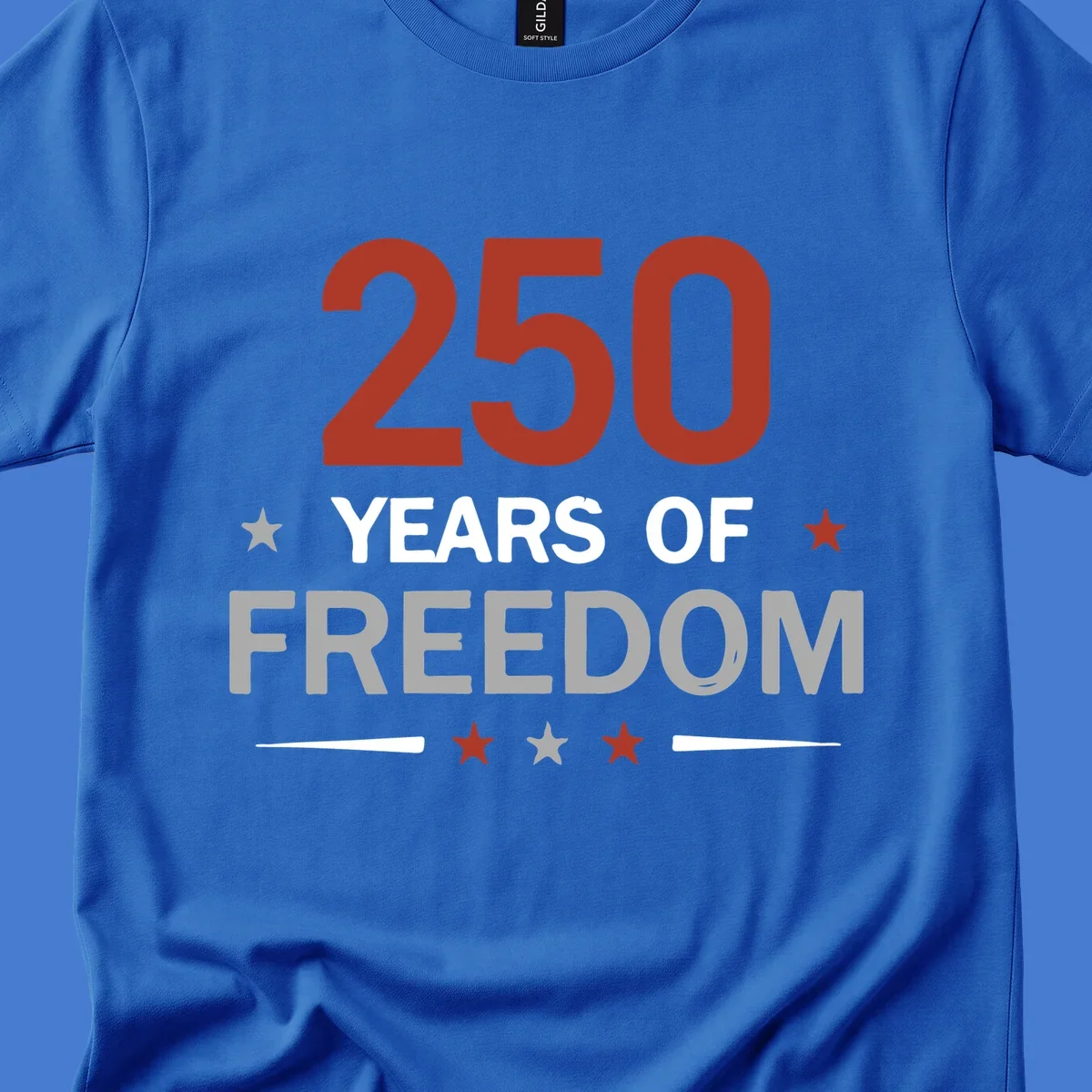 250 years of freedom typography design with stars and lines.