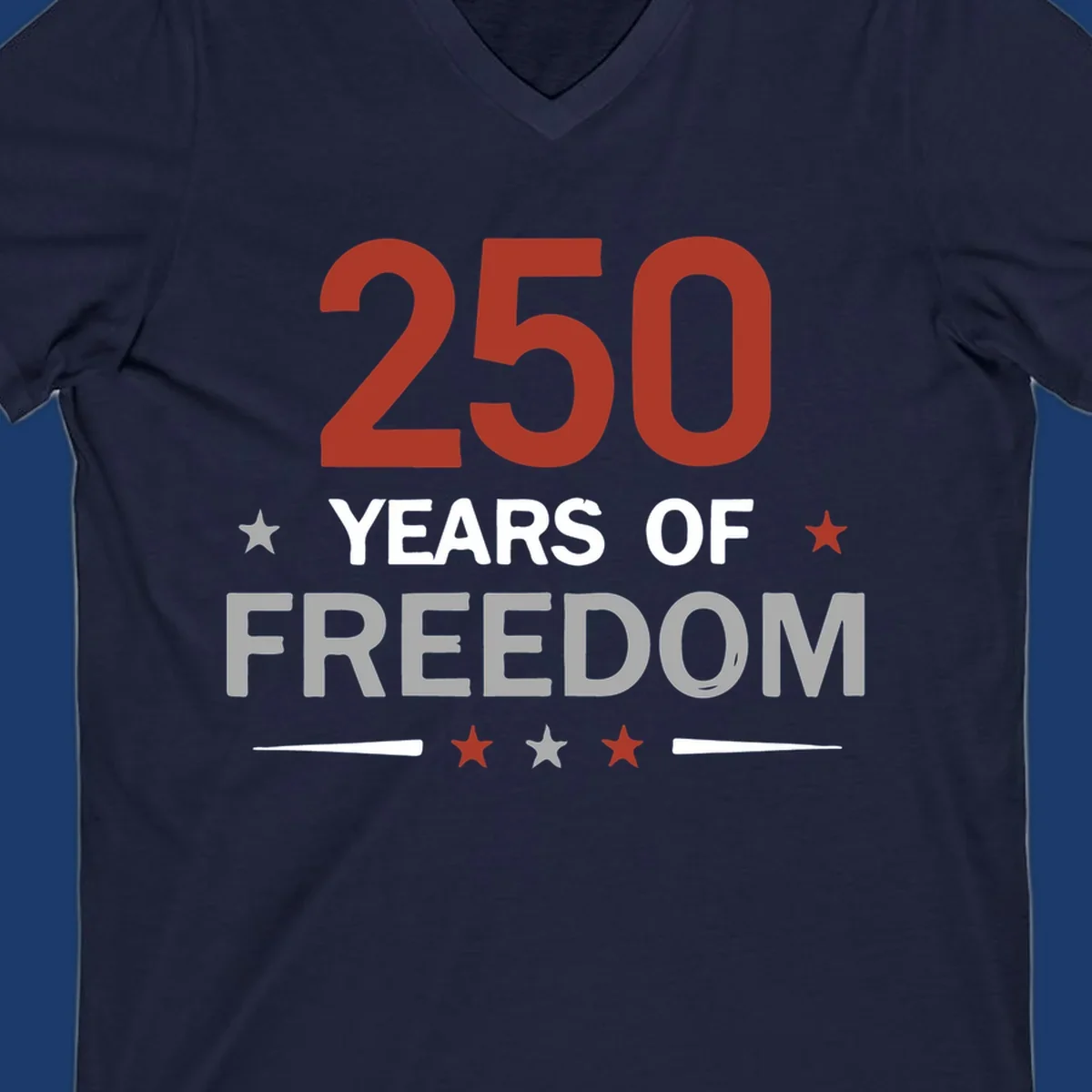 250 years of freedom typography design with stars and lines.