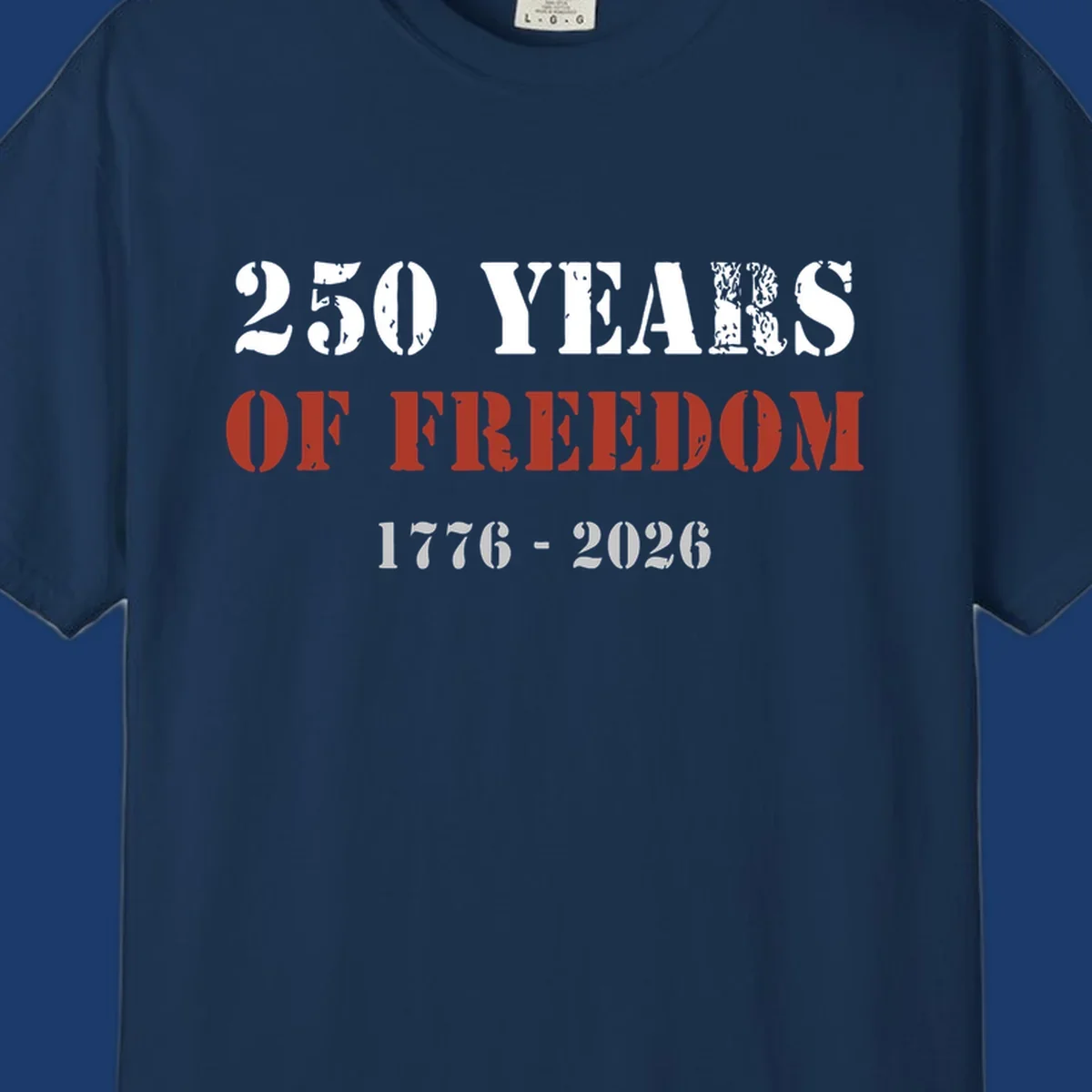Text design celebrating America's 250 years of freedom with dates 1776-2026.