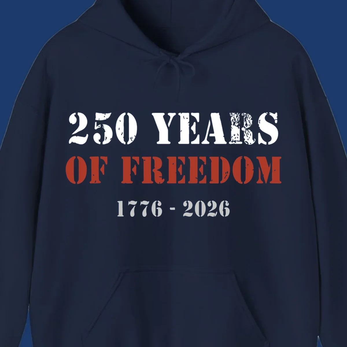 Text design celebrating America's 250 years of freedom with dates 1776-2026.