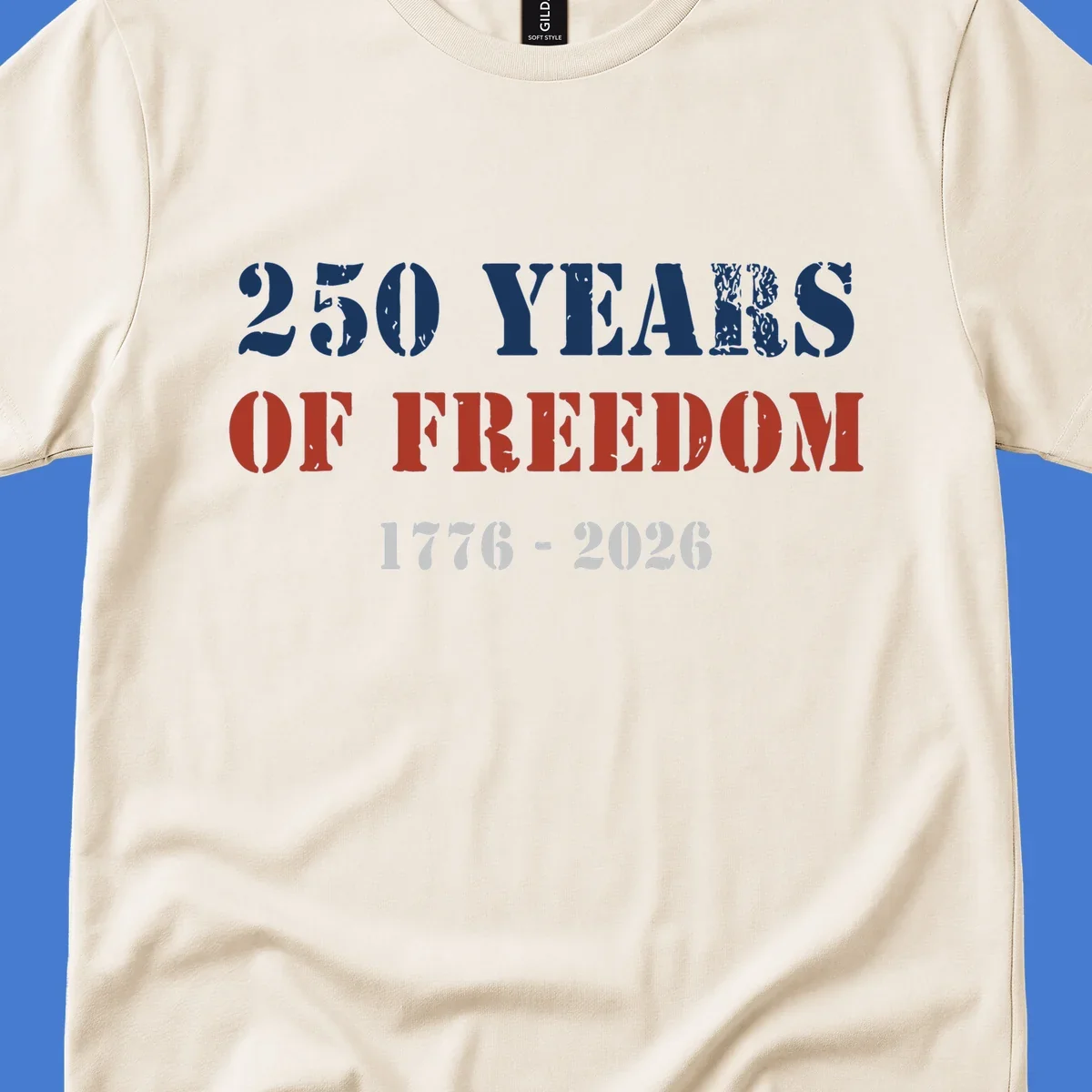 Text design celebrating America's 250 years of freedom with dates 1776-2026.