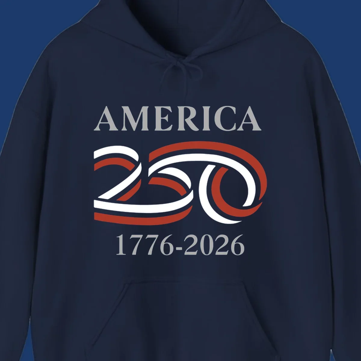 America 250th anniversary design with 'AMERICA 250 1776-2026' text and ribbon graphic.