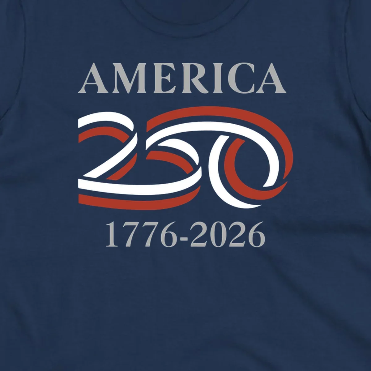 America 250th anniversary design with 'AMERICA 250 1776-2026' text and ribbon graphic.