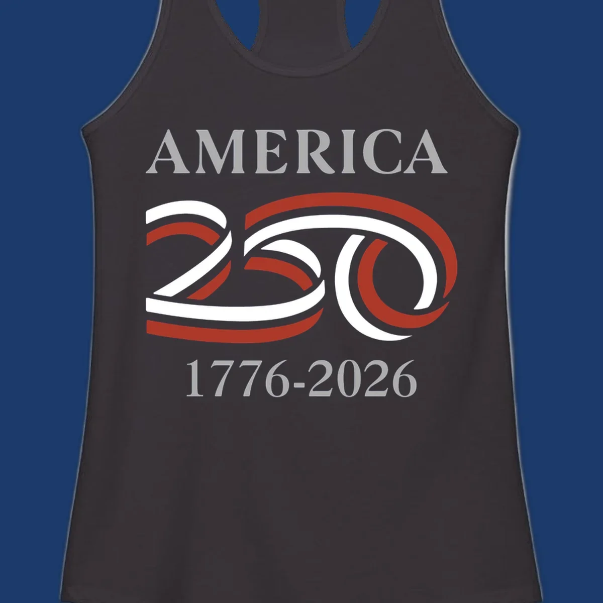 America 250th anniversary design with 'AMERICA 250 1776-2026' text and ribbon graphic.