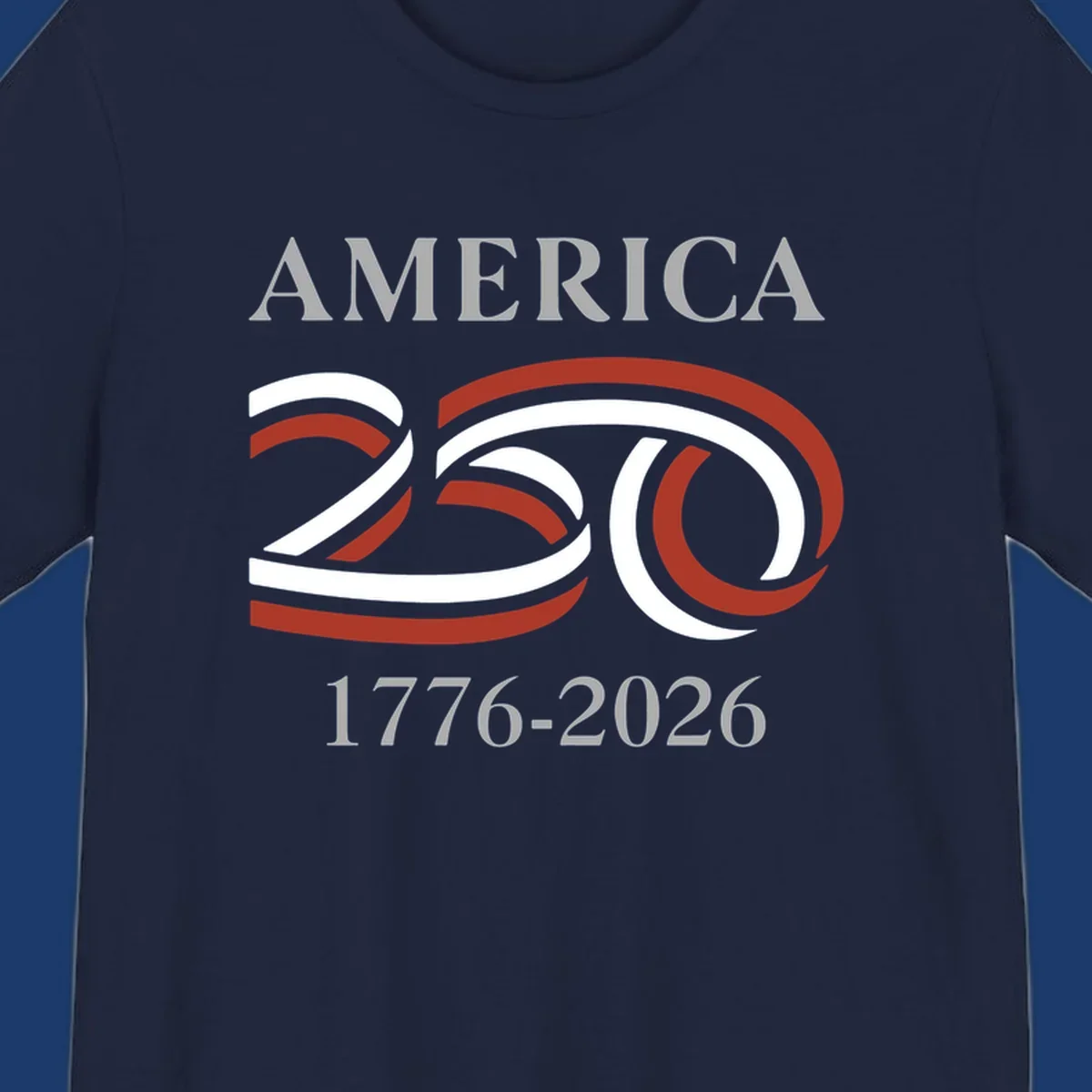 America 250th anniversary design with 'AMERICA 250 1776-2026' text and ribbon graphic.