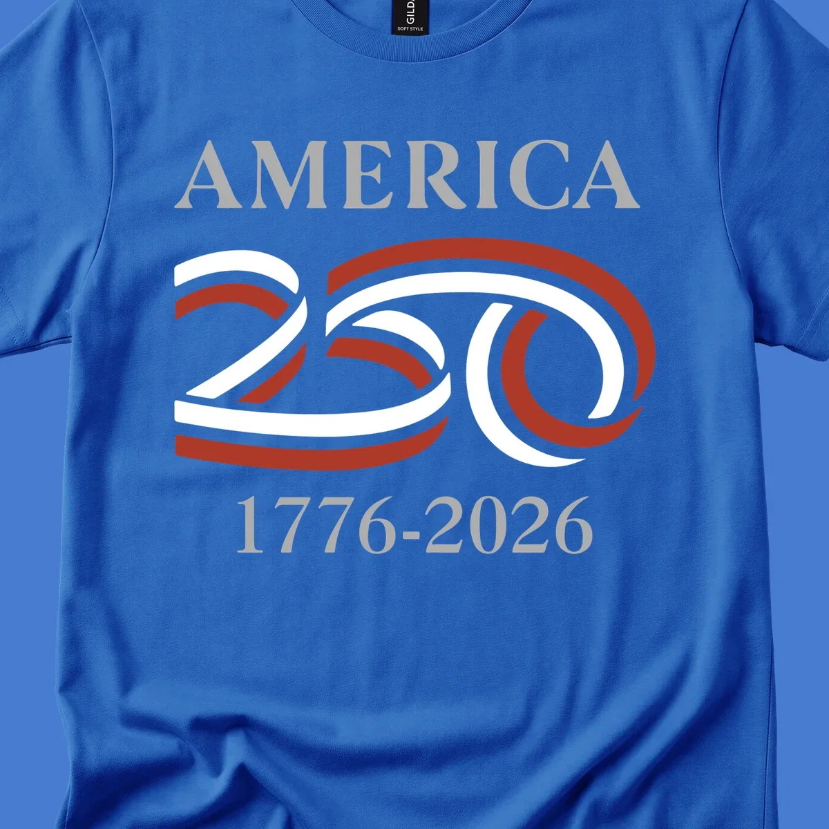 America 250th anniversary design with 'AMERICA 250 1776-2026' text and ribbon graphic.
