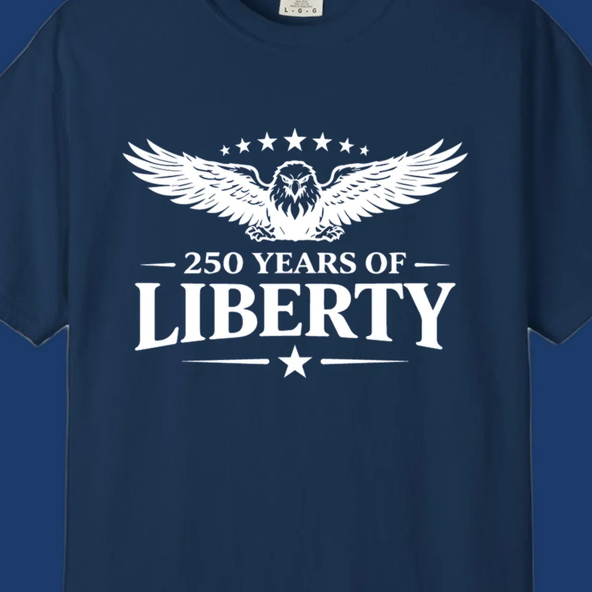 250 years of liberty eagle graphic with stars. Patriotic celebration design.