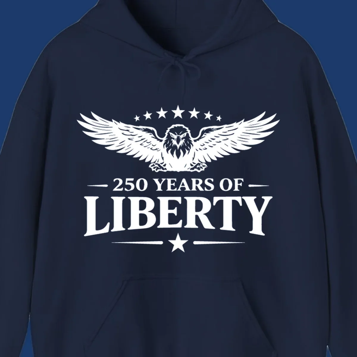 250 years of liberty eagle graphic with stars. Patriotic celebration design.