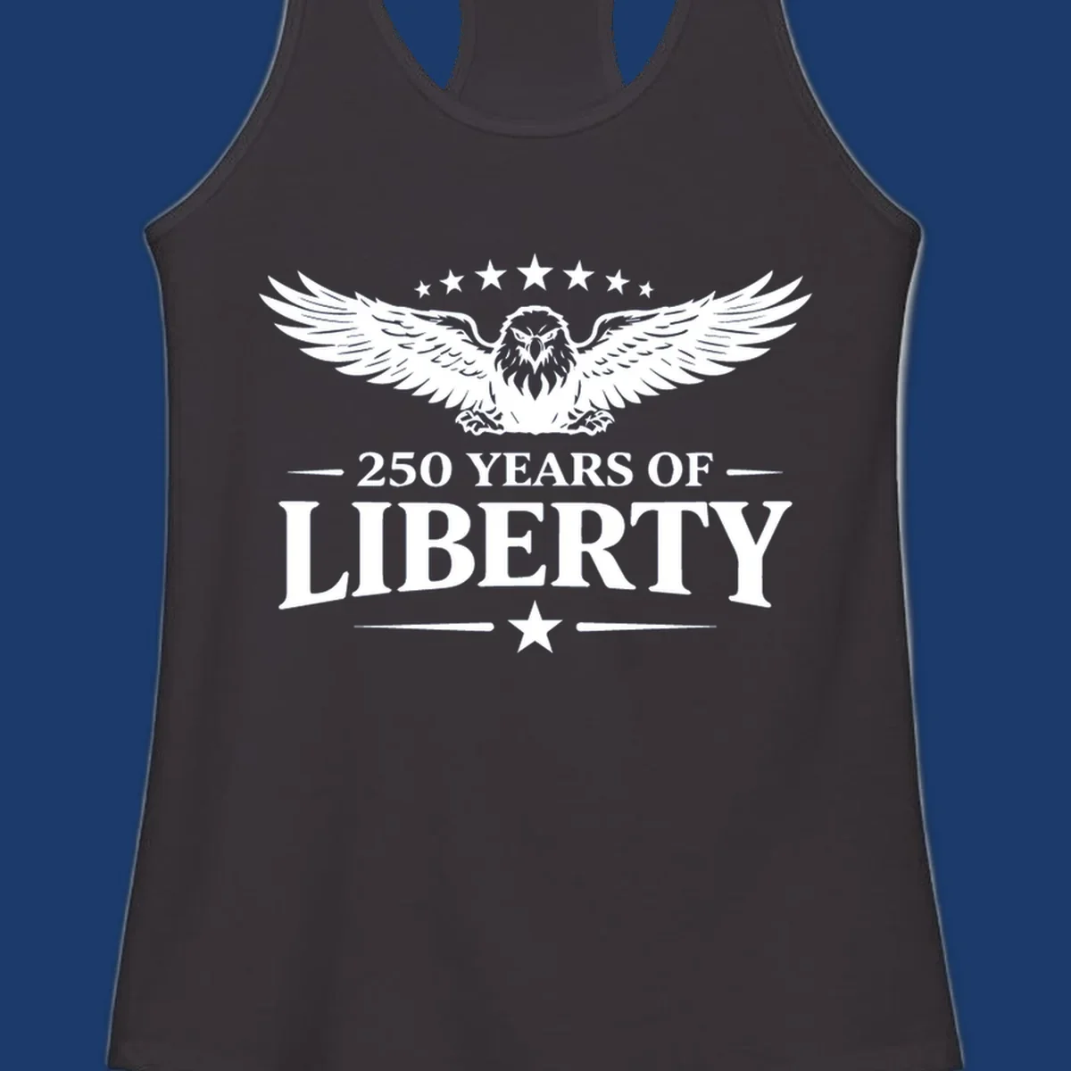 250 years of liberty eagle graphic with stars. Patriotic celebration design.