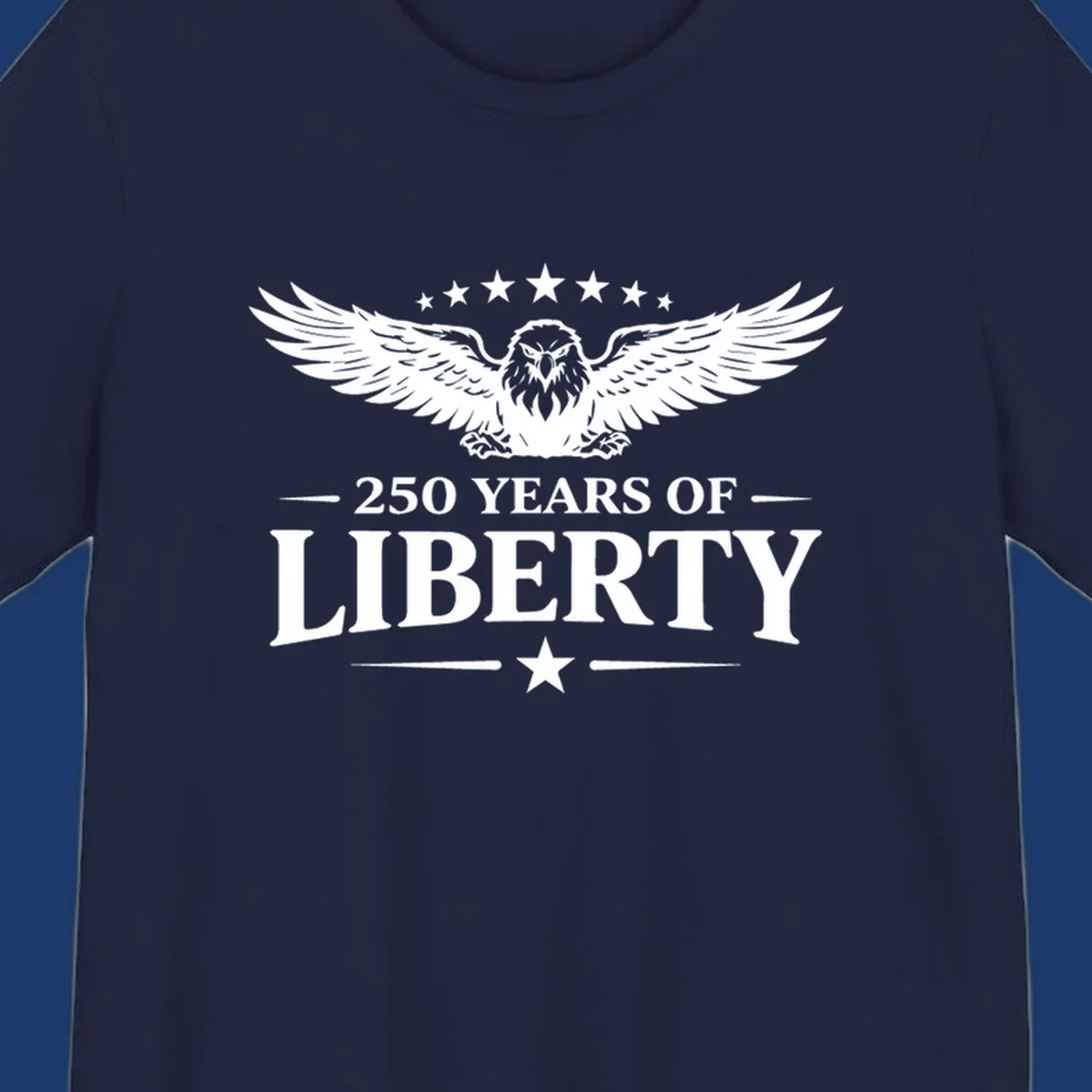 250 years of liberty eagle graphic with stars. Patriotic celebration design.