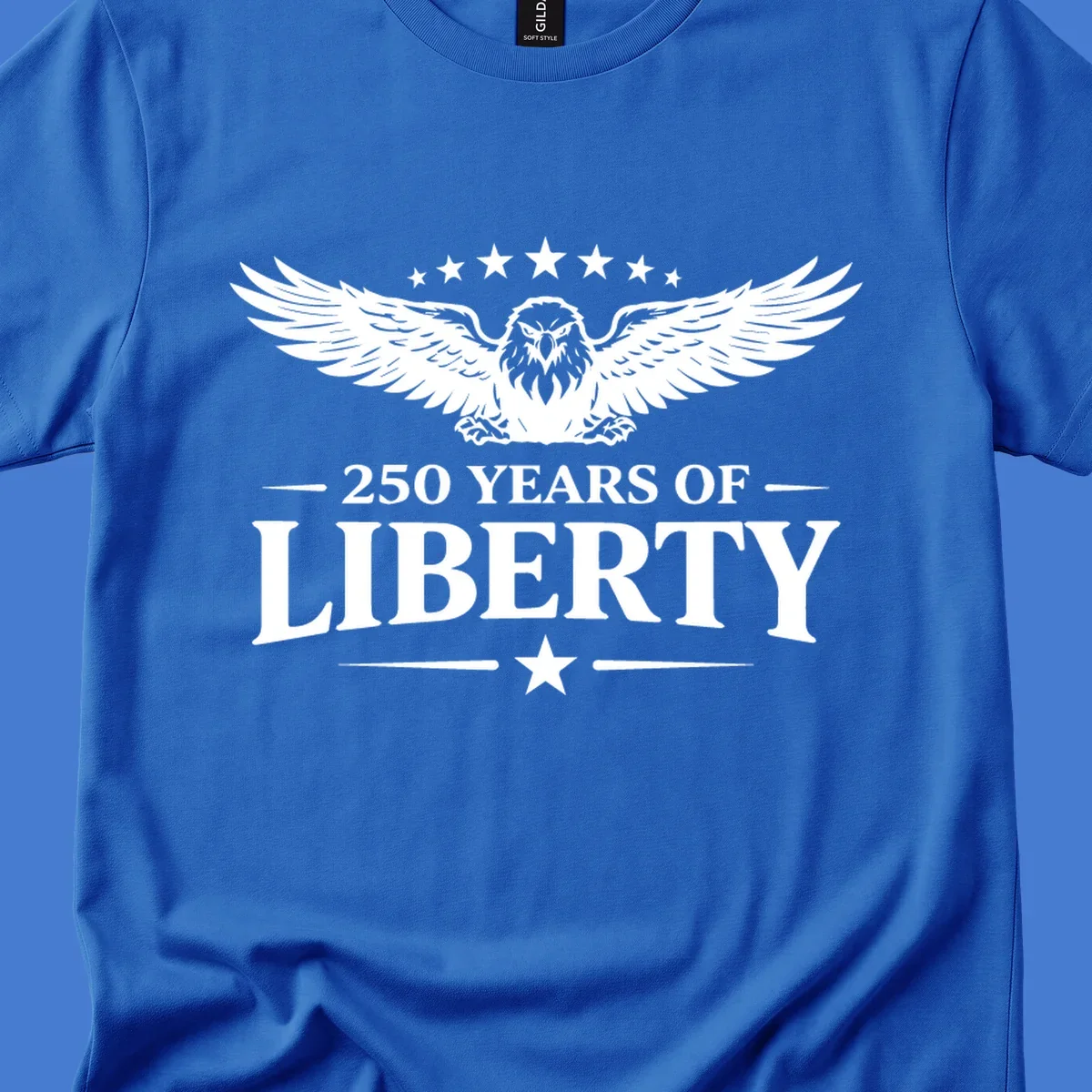 250 years of liberty eagle graphic with stars. Patriotic celebration design.