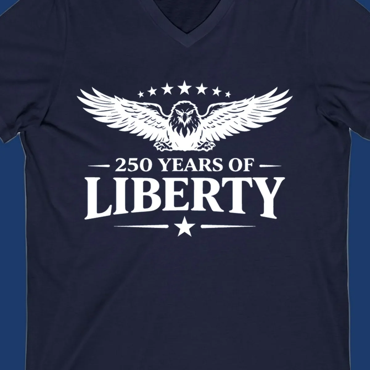 250 years of liberty eagle graphic with stars. Patriotic celebration design.