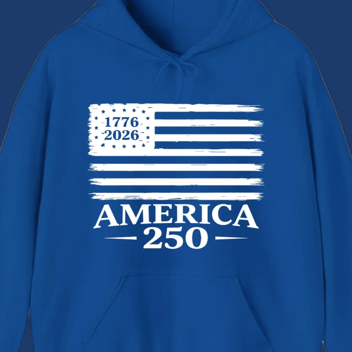 America 250th anniversary design with distressed flag and bold text.