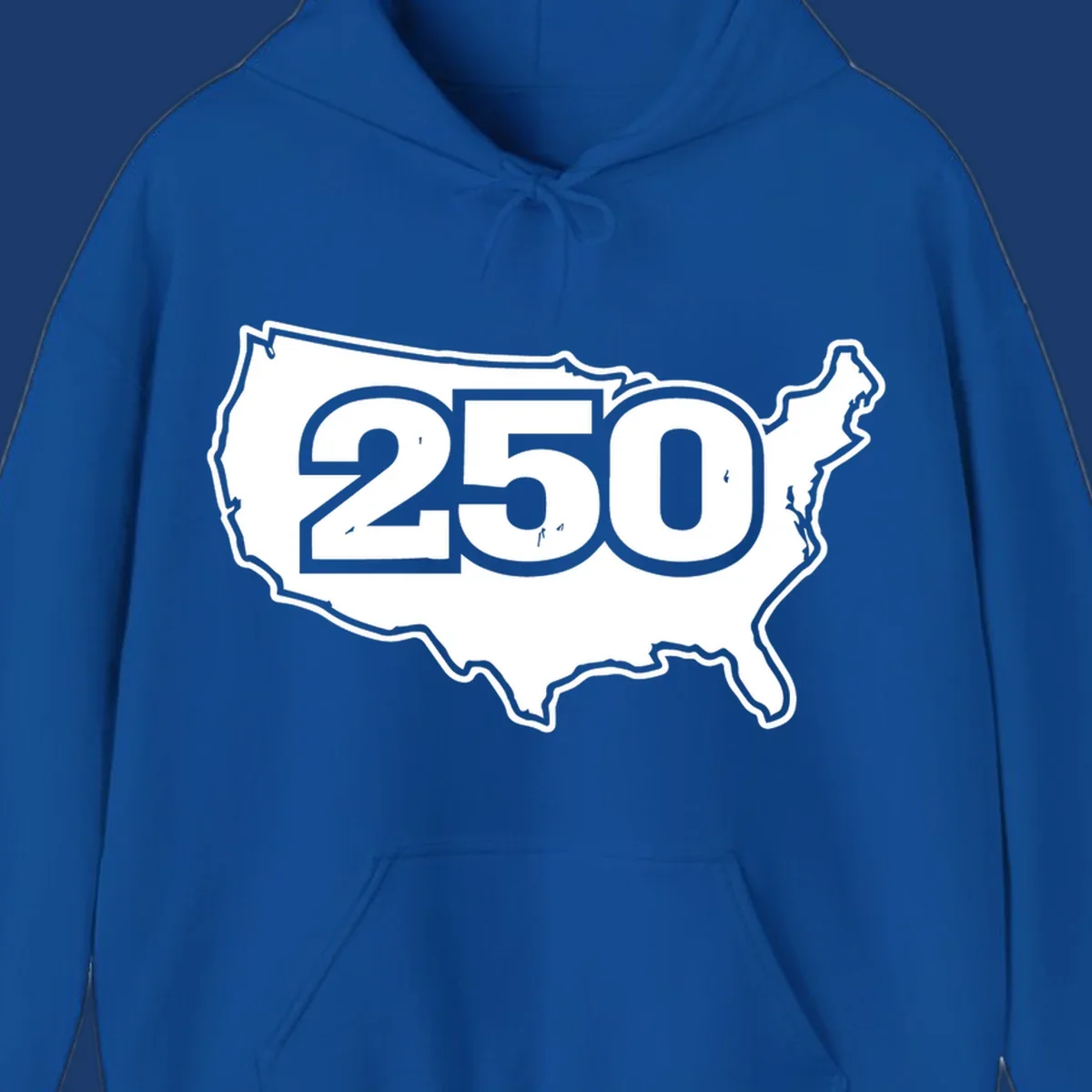 America 250th anniversary celebration design featuring the number 250 over a USA map.