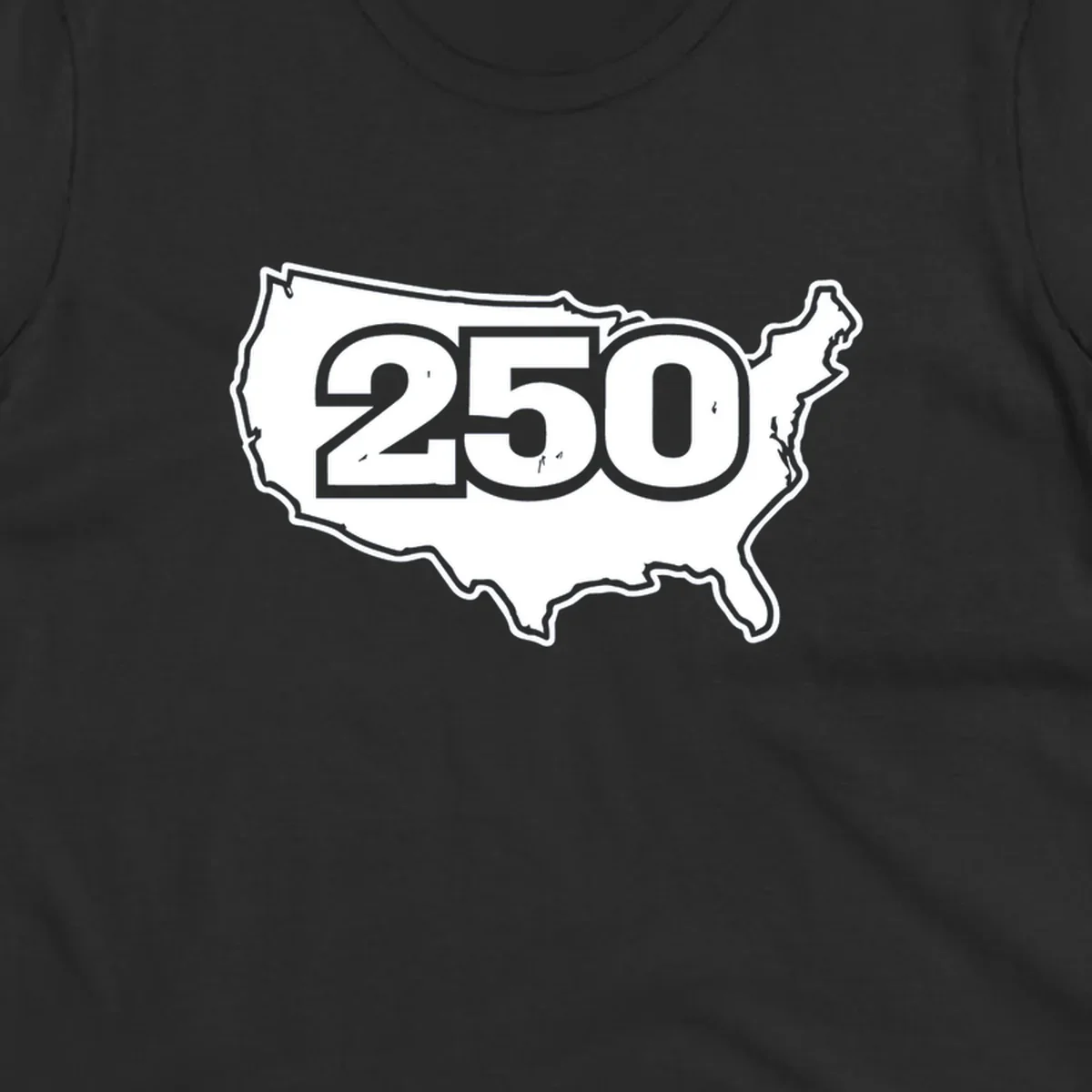 America 250th anniversary celebration design featuring the number 250 over a USA map.