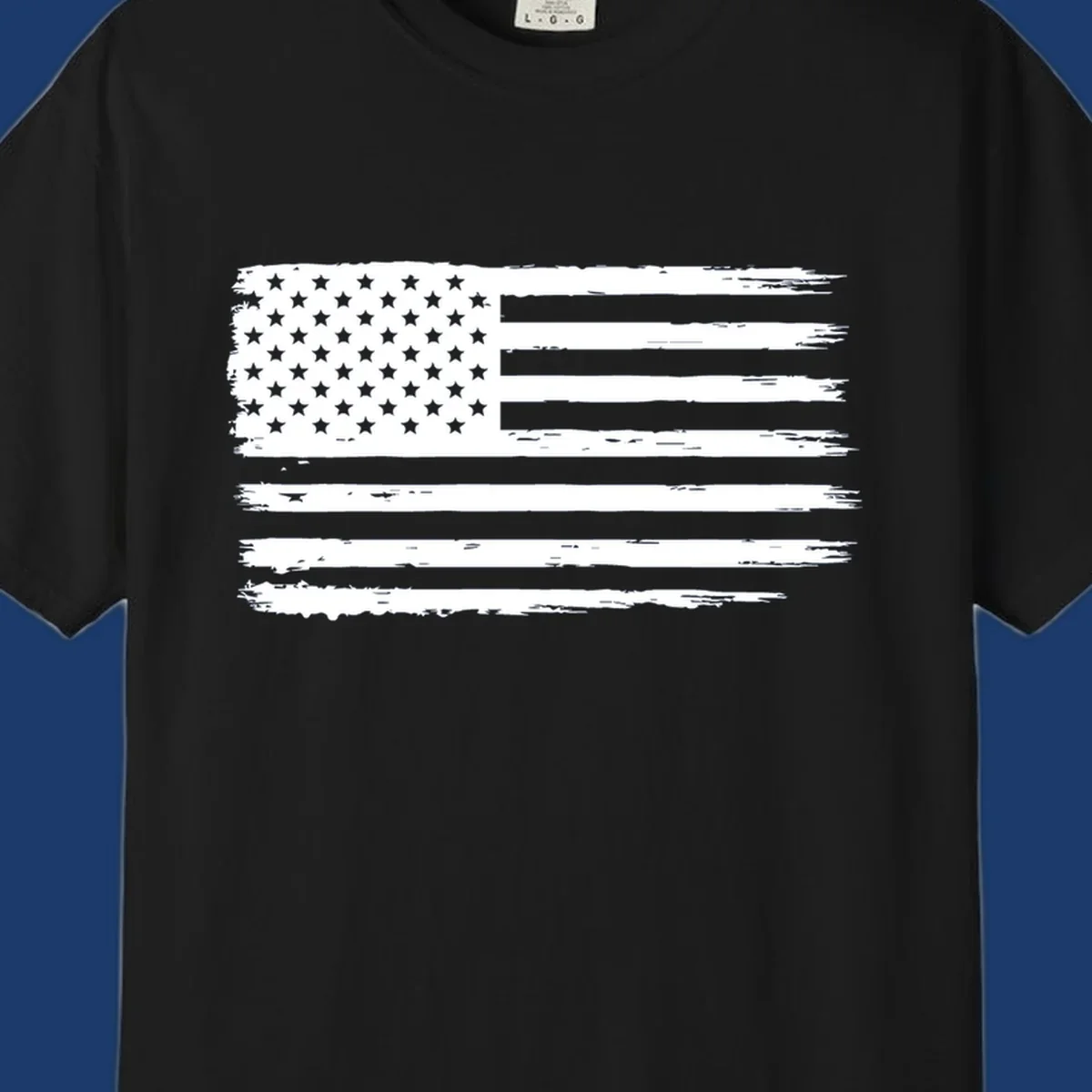 Distressed American flag graphic for bold event merch and party shirts.