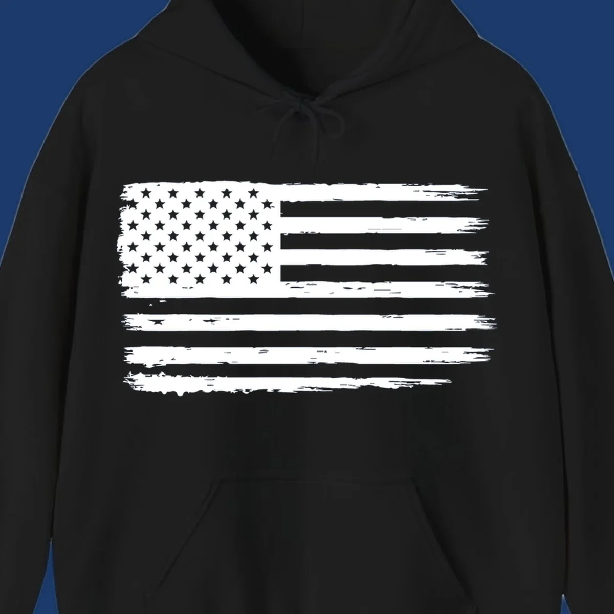 Distressed American flag graphic for bold event merch and party shirts.