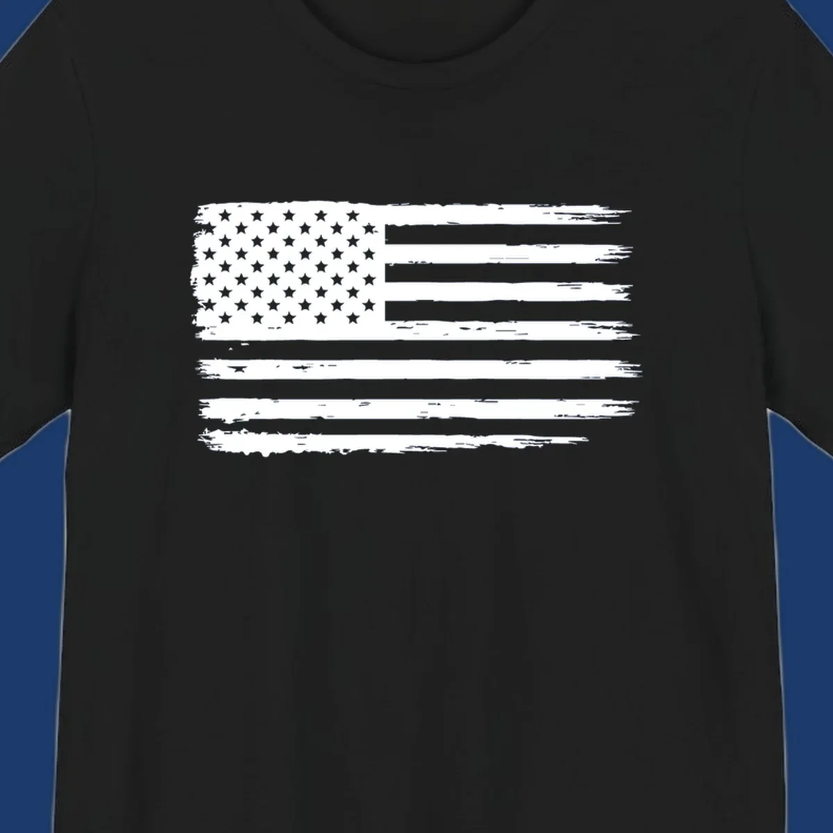 Distressed American flag graphic for bold event merch and party shirts.