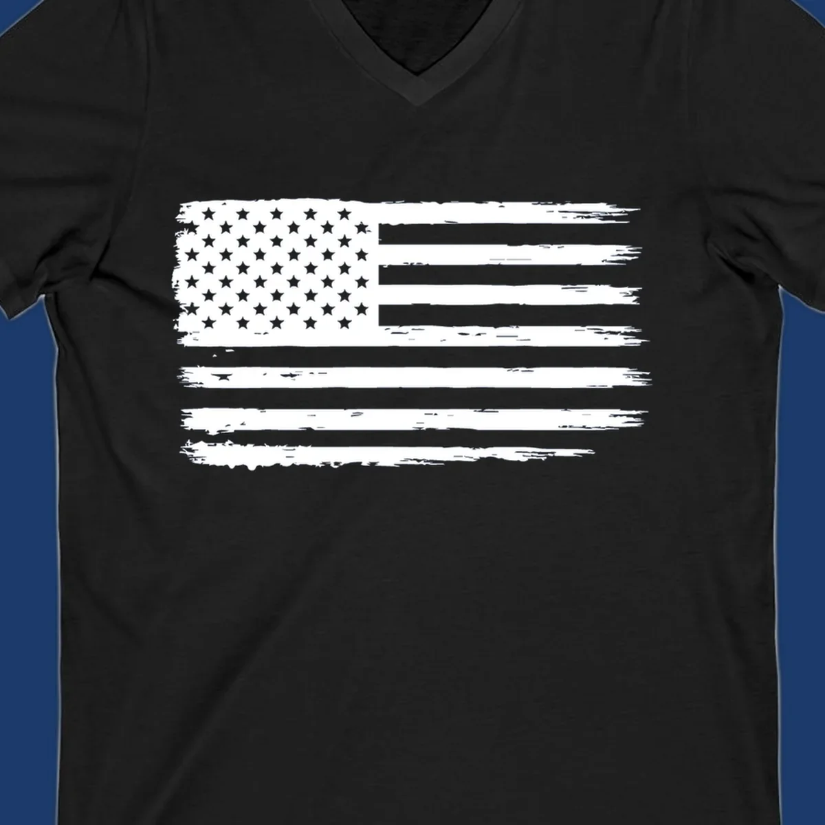 Distressed American flag graphic for bold event merch and party shirts.