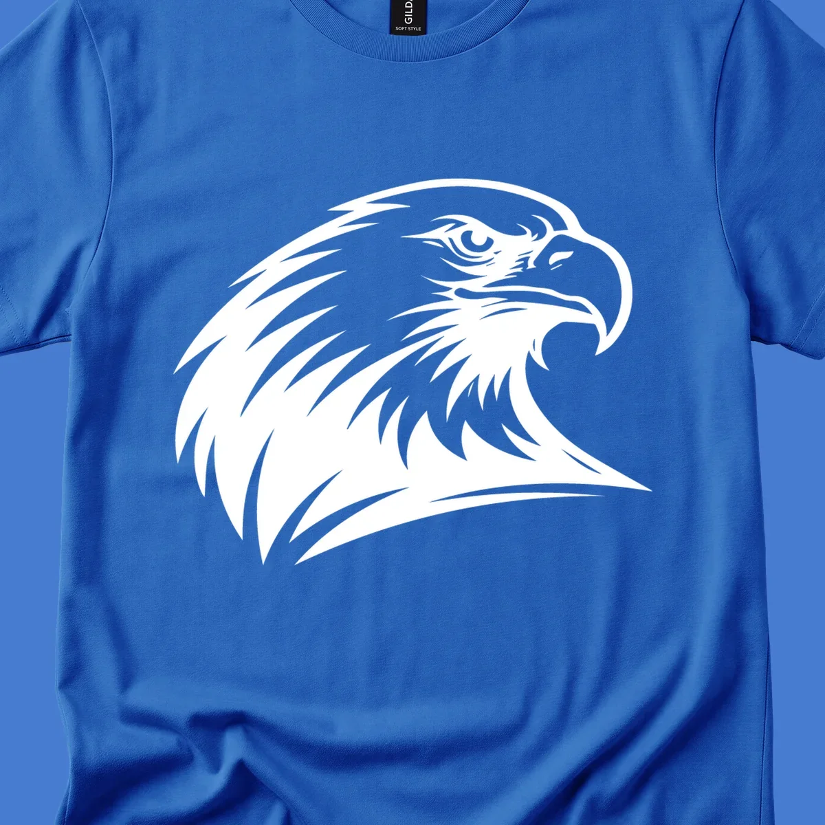 Bold illustration of an american eagle head in profile, representing american eagle spirit.