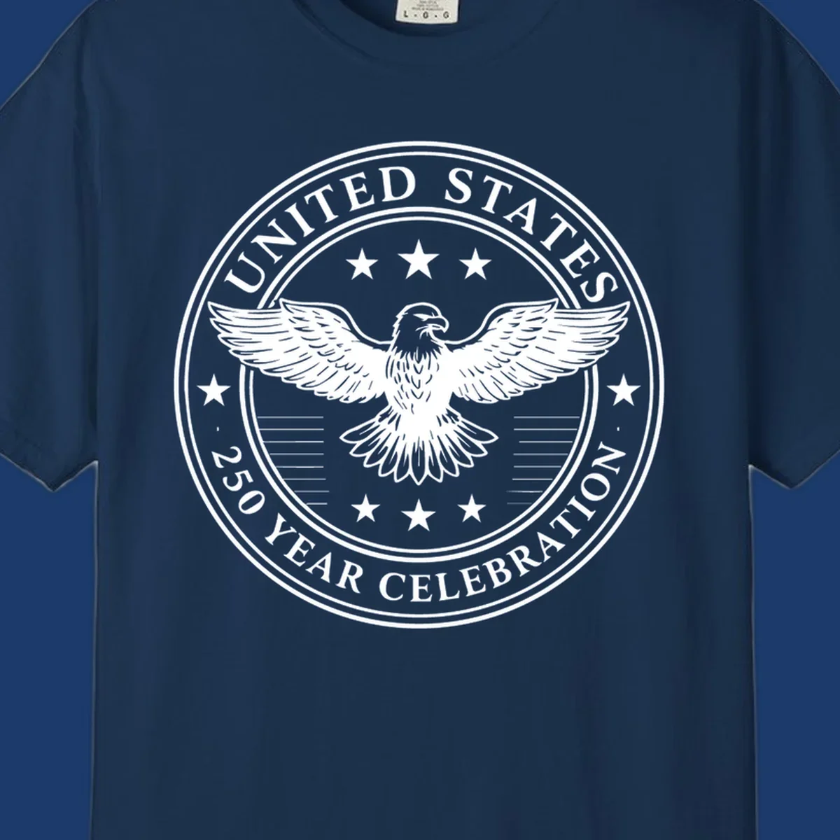 America 250th anniversary emblem featuring an eagle and text.