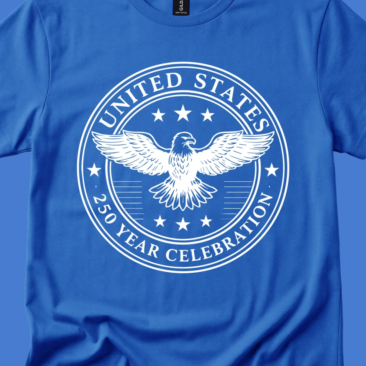 America 250th anniversary emblem featuring an eagle and text.