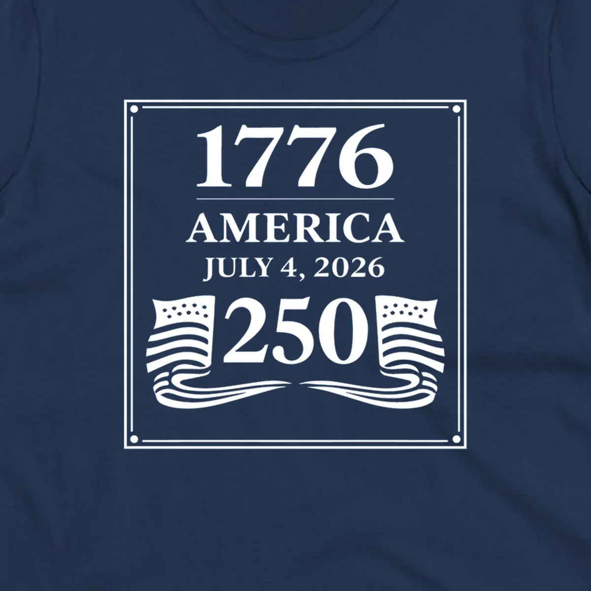 America 250th anniversary design with text and flags