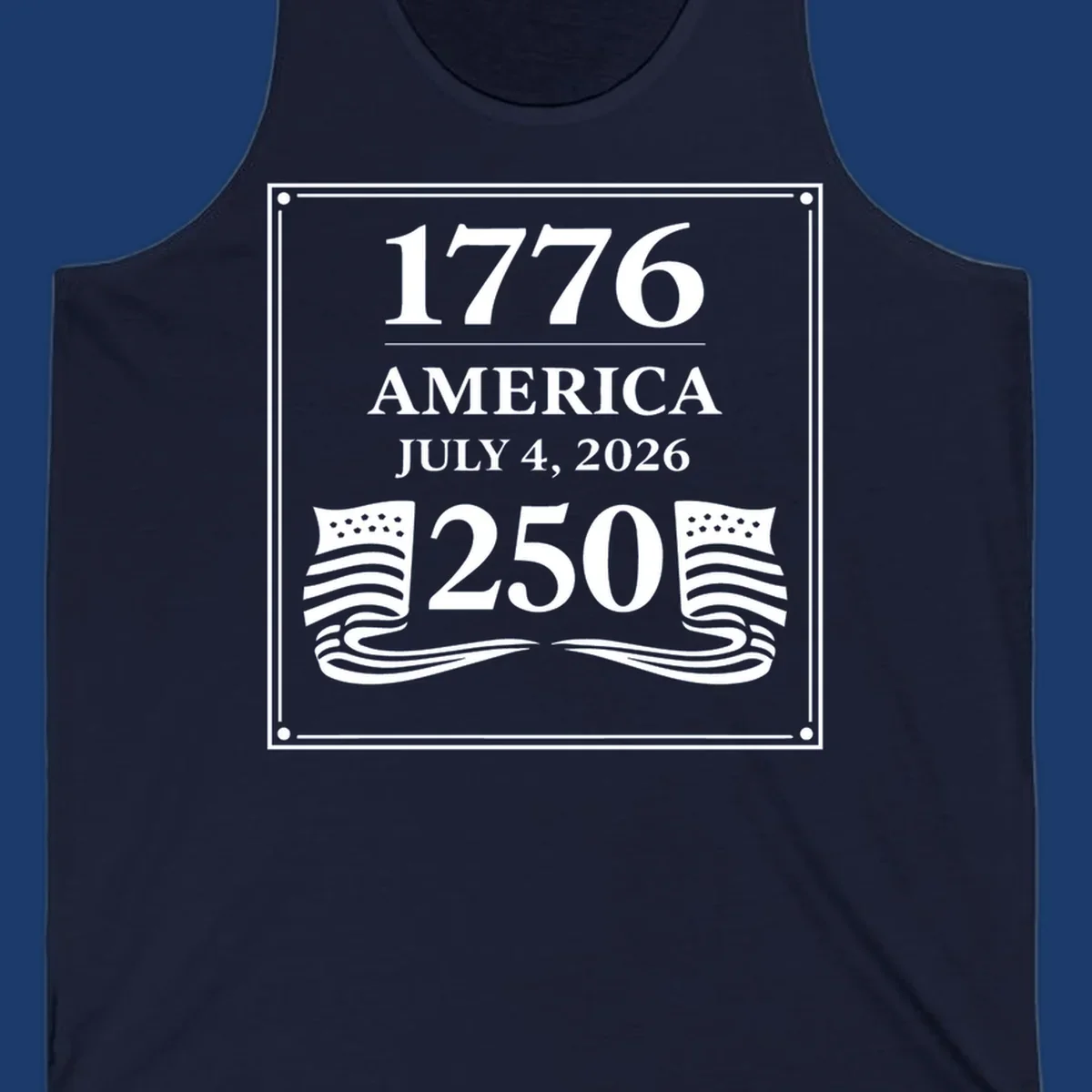 America 250th anniversary design with text and flags
