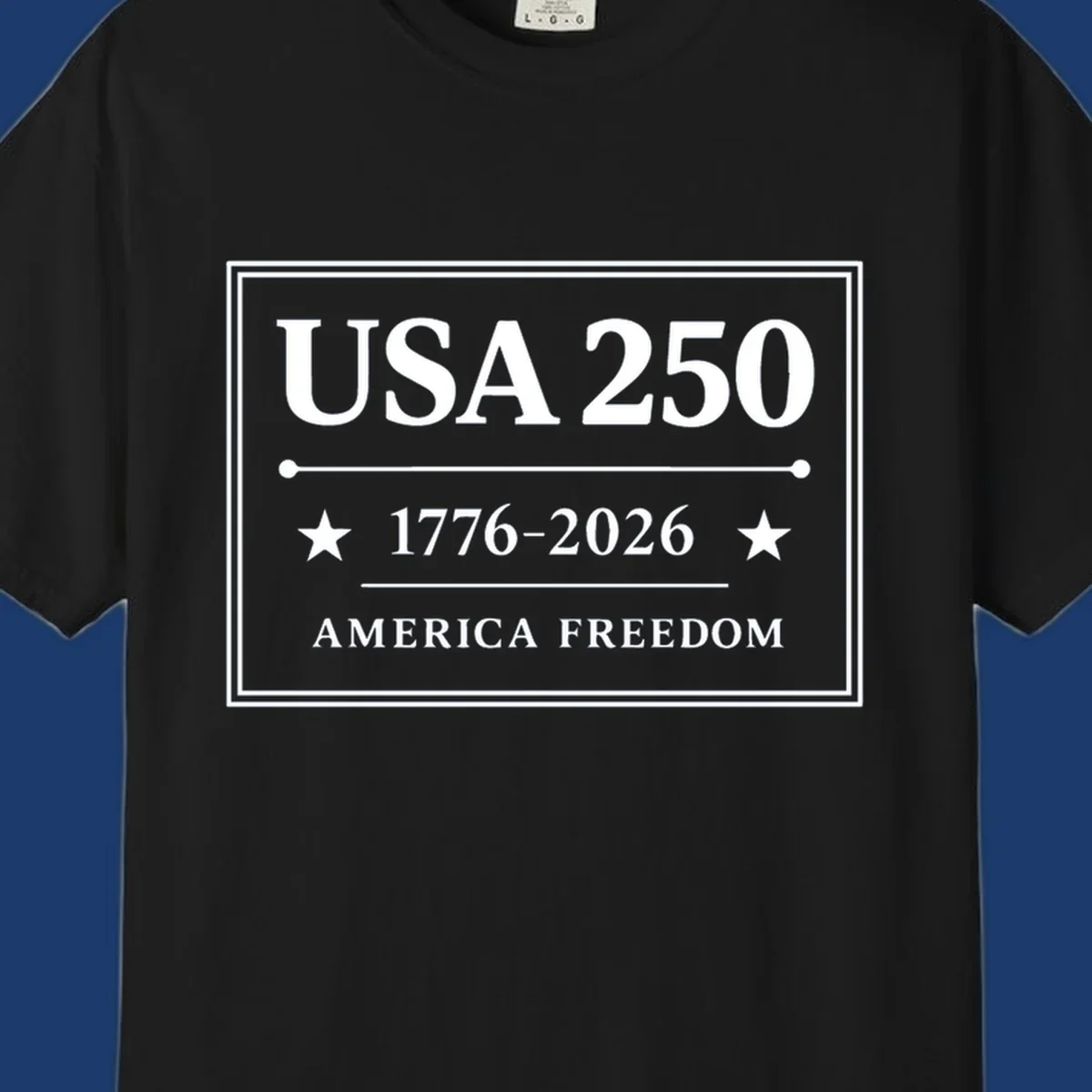 USA 250th anniversary design with text USA 250, 1776-2026, and AMERICA FREEDOM.