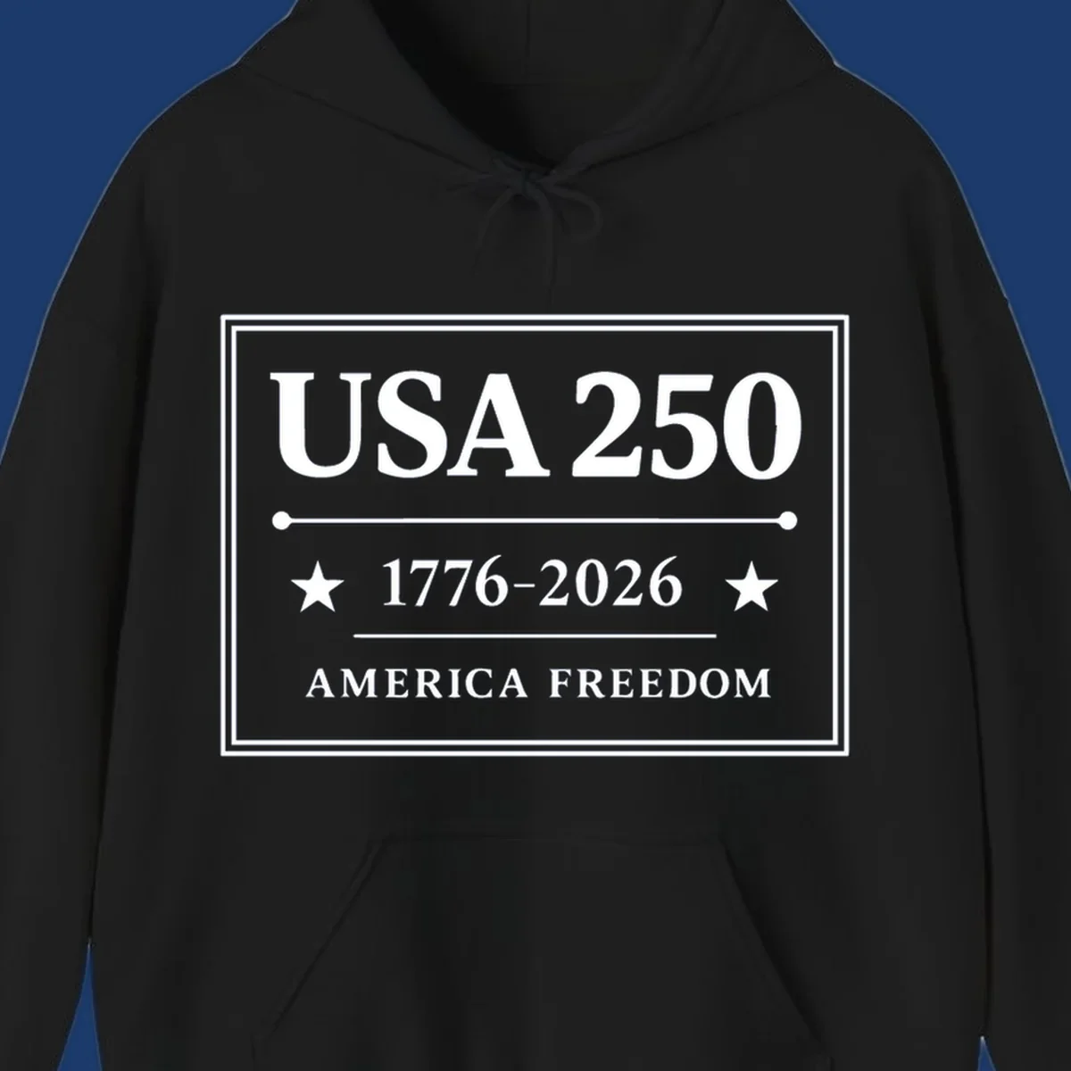 USA 250th anniversary design with text USA 250, 1776-2026, and AMERICA FREEDOM.