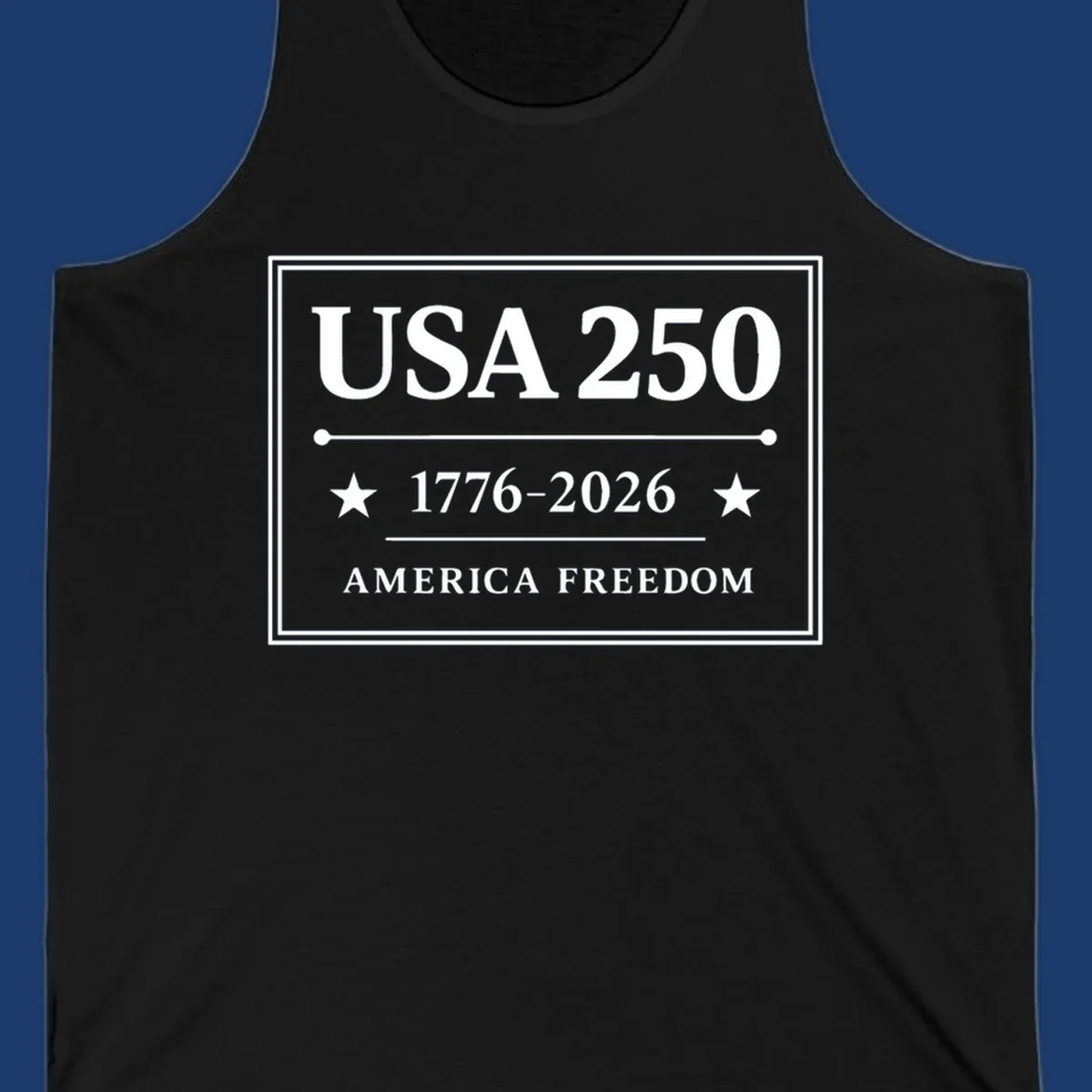 USA 250th anniversary design with text USA 250, 1776-2026, and AMERICA FREEDOM.