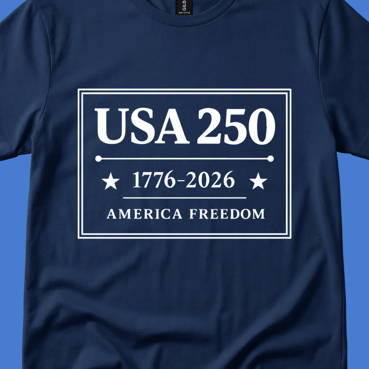 USA 250th anniversary design with text USA 250, 1776-2026, and AMERICA FREEDOM.