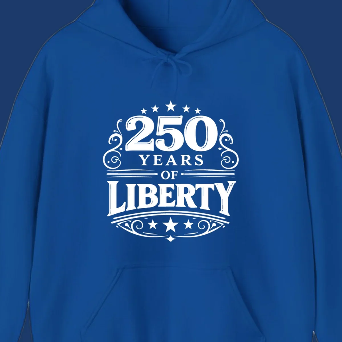 Bold typography design celebrating 250 years of liberty with stars and decorative elements.