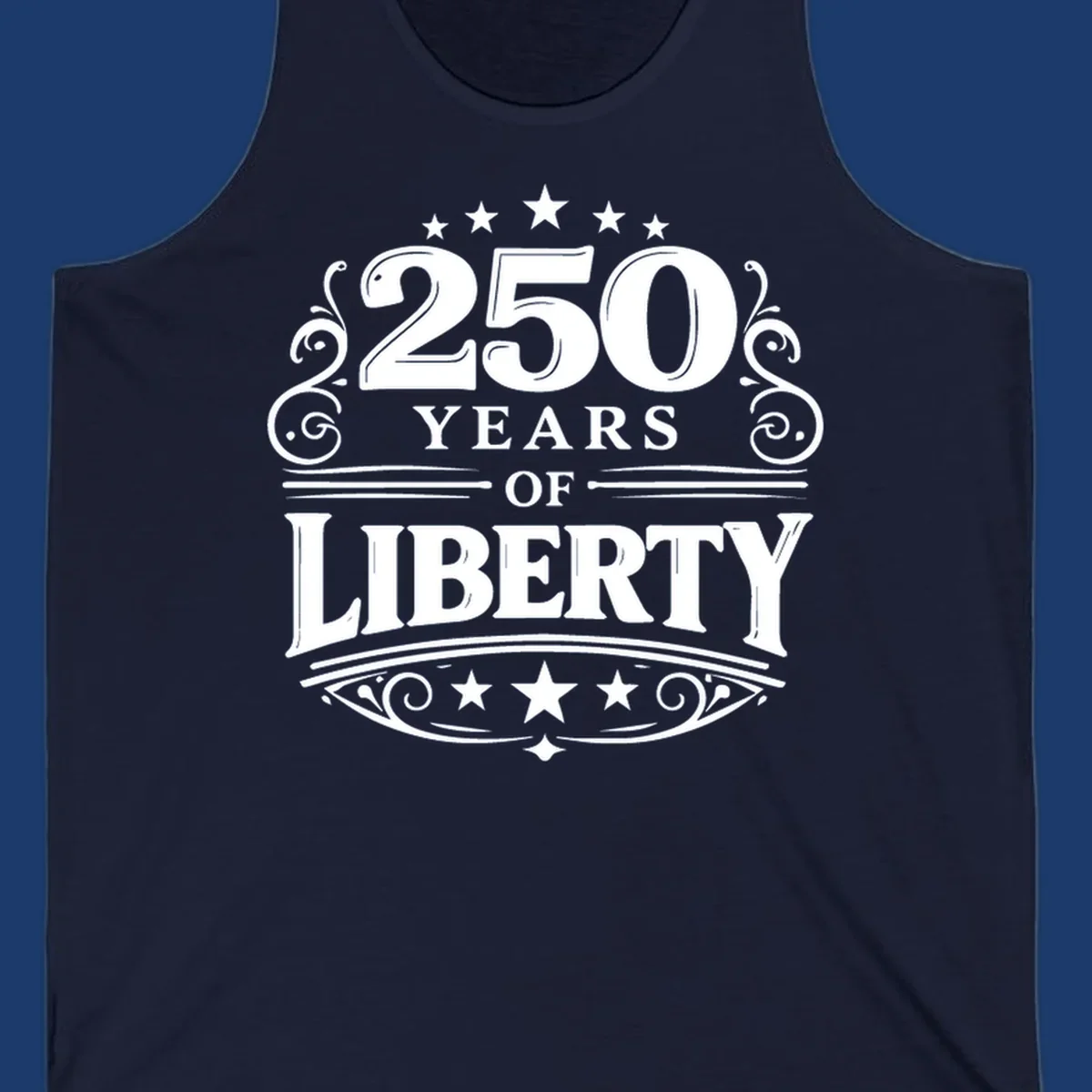 Bold typography design celebrating 250 years of liberty with stars and decorative elements.
