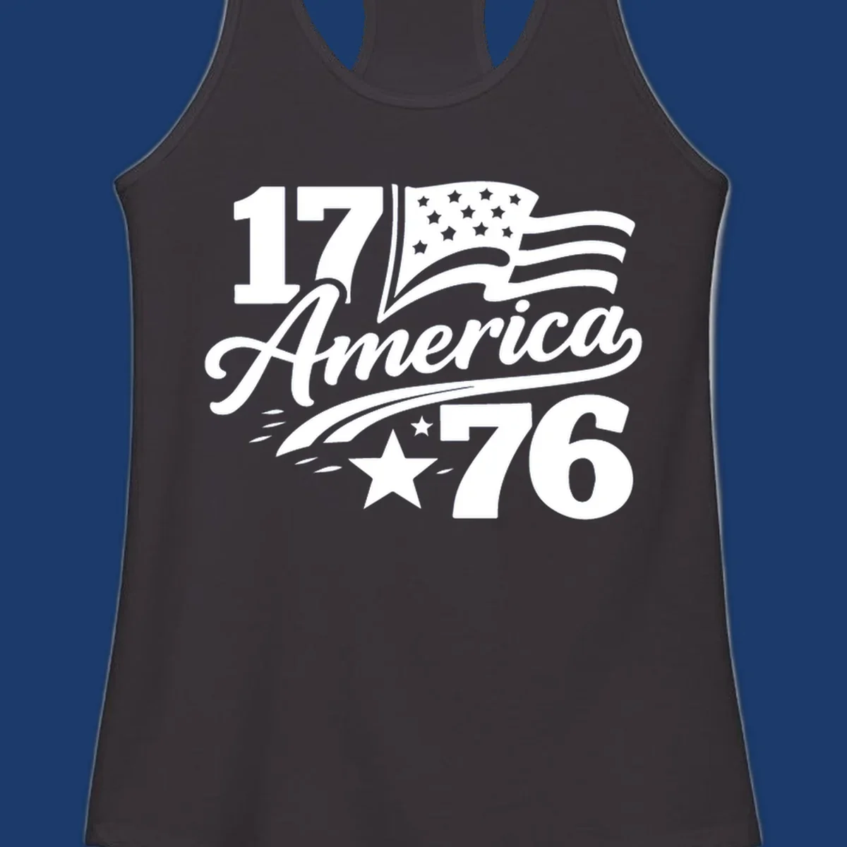 America 250th Anniversary bold text design with American flag and star.