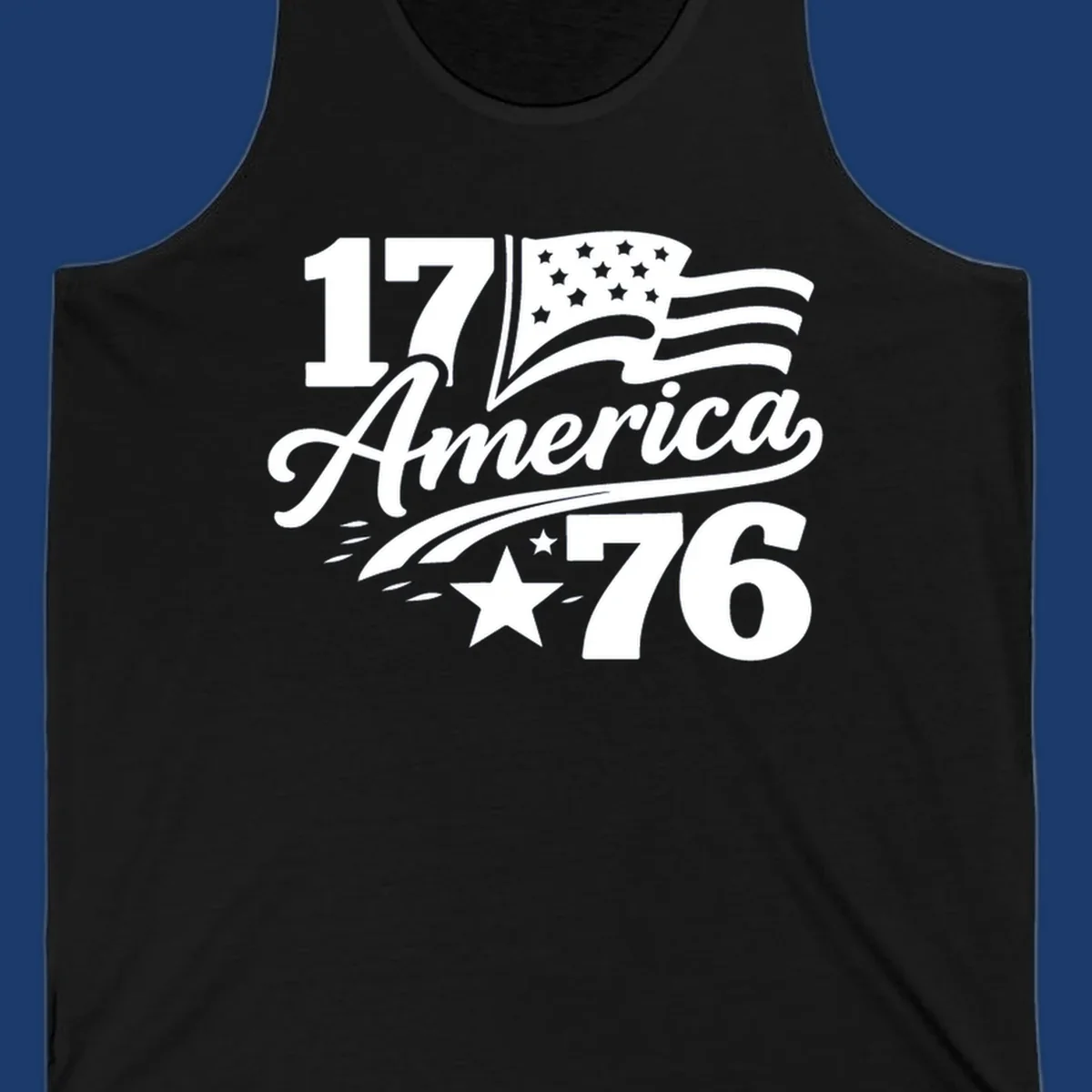 America 250th Anniversary bold text design with American flag and star.