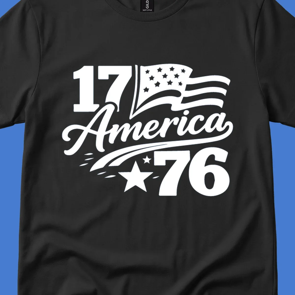 America 250th Anniversary bold text design with American flag and star.
