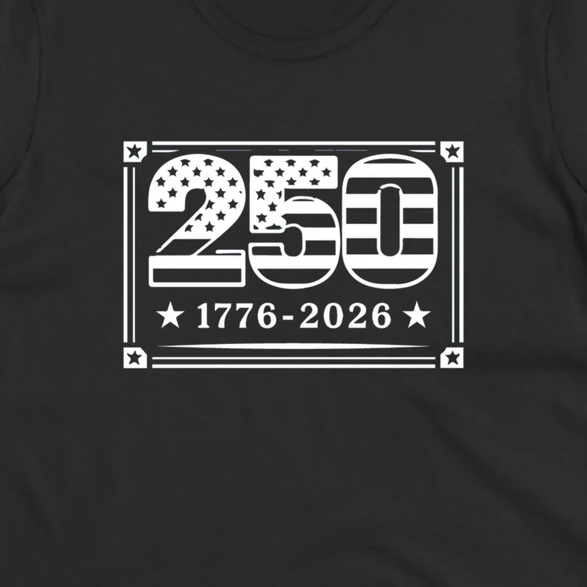America 250th anniversary design with flag elements and dates 1776-2026.