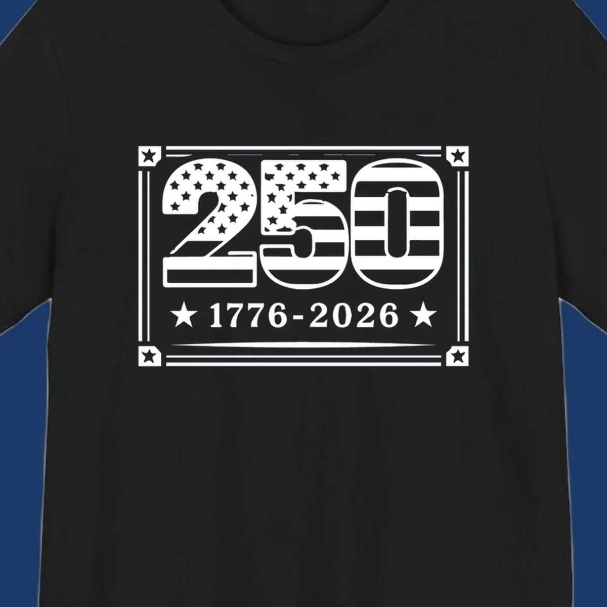 America 250th anniversary design with flag elements and dates 1776-2026.