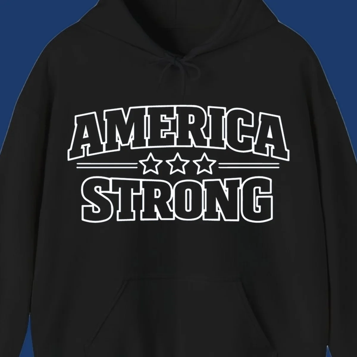 America Strong typography with stars, patriotic celebration design.