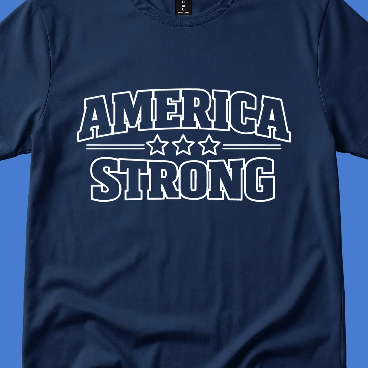 America Strong typography with stars, patriotic celebration design.